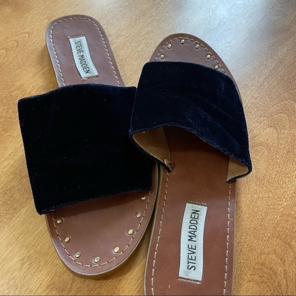 STEVE Madden mishelle navy blue velvet slides/ sandals with stud detail size 9m - Picture 3 of 7
